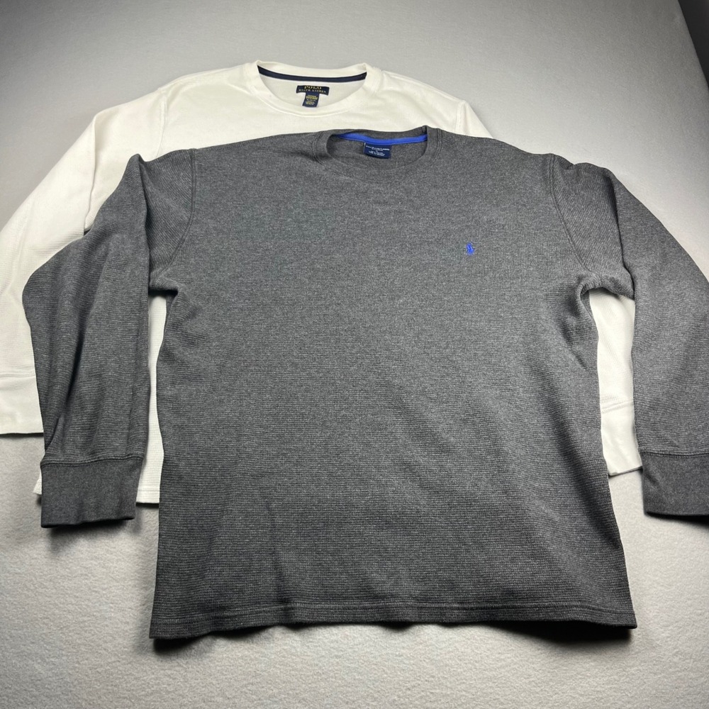 Polo Ralph Lauren Mens 2 Pack Waffle Knit Thermal Sleepwear Shirts Gray White XL